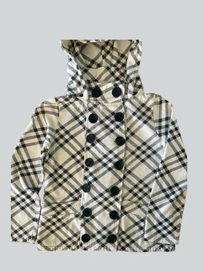 Plaid Double-Breasted Hooded Peacoat